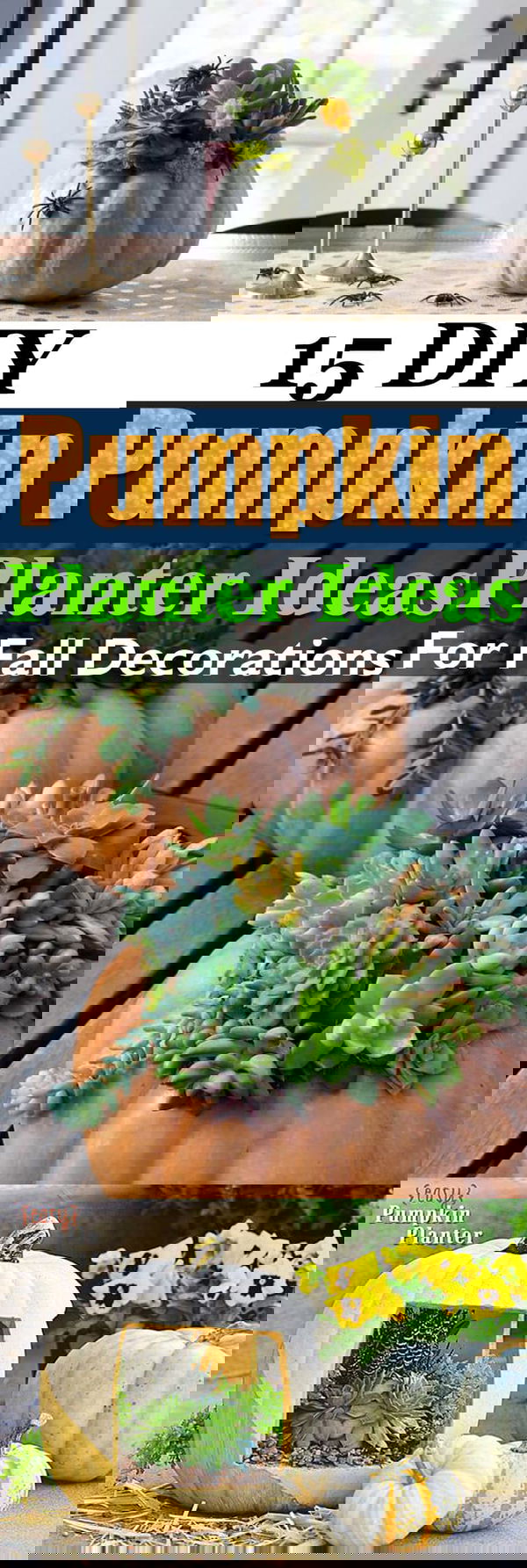 Carve pumpkins or else use the plastic ones for these 15 amazing DIY pumpkin planter ideas for fall decorations!